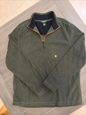 Bass Olive Green Quarter-Zip Pullover with Orange Trim
